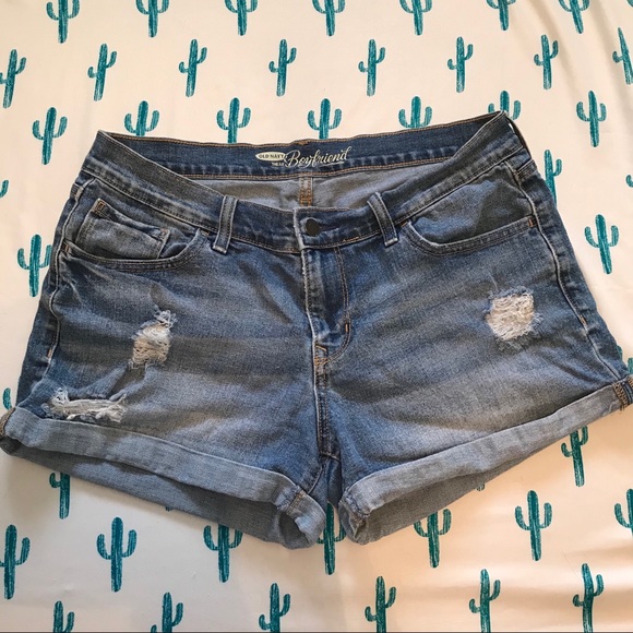 distressed denim boyfriend shorts